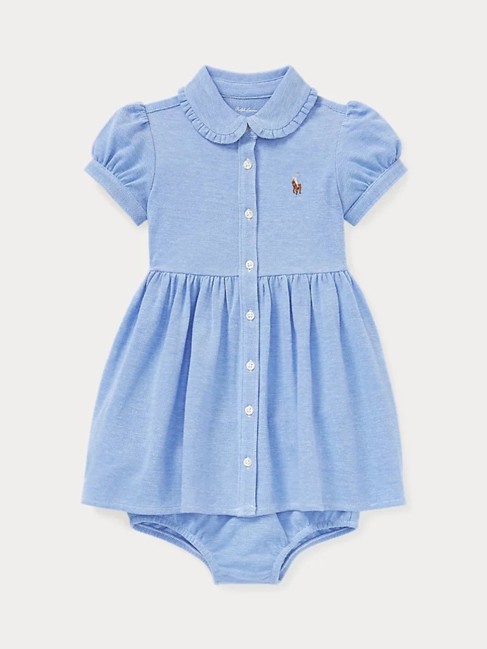RALPH LAUREN Knit Mesh Oxford Dress & Bloomer in Harbor Island Blue Sz 24M NWT